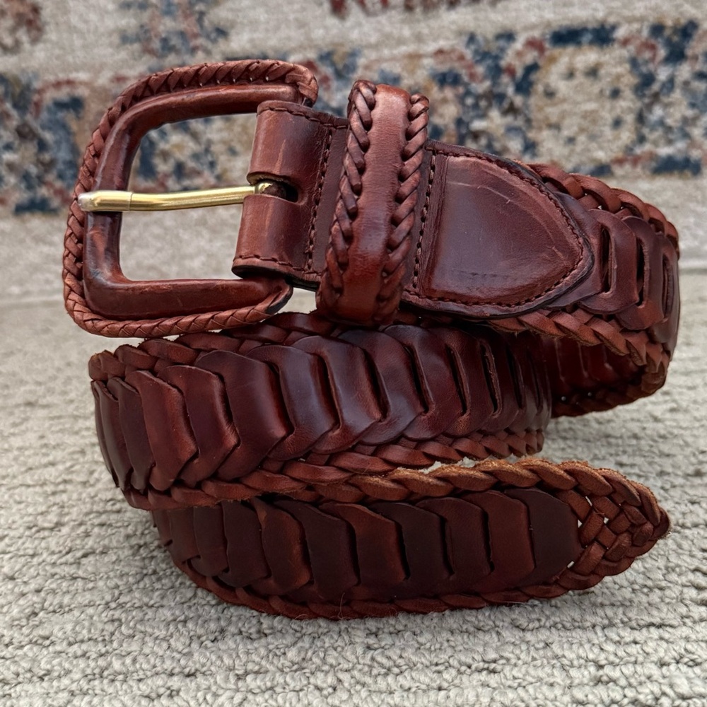 Chunky Woven Brown Leather Belt